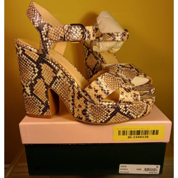 Kate Spade leather vellum snake print chunky heeled sandals 10 - Picture 7 of 12